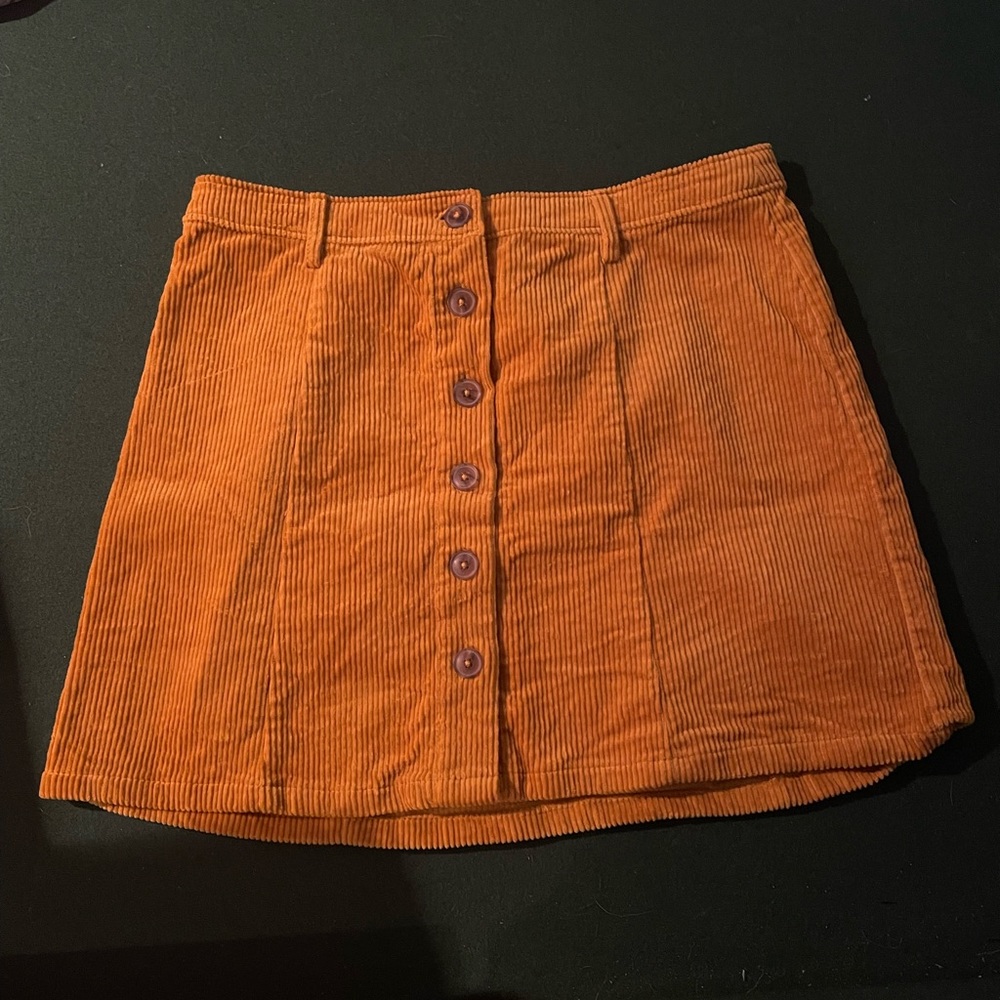 Corduroy Button Front Skirt